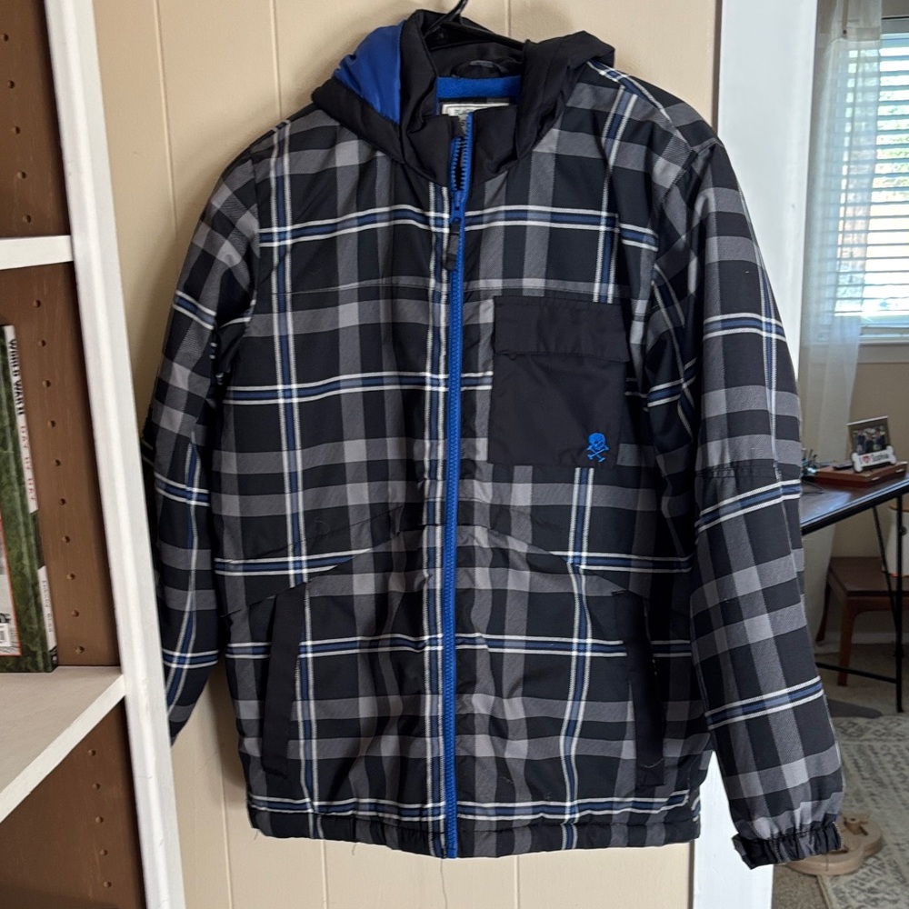 Ski Snowboard Black Blue Plaid Jacket